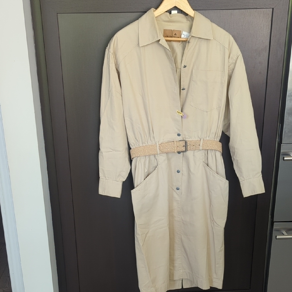 Vintage Liz Claiborne Tan Belted Jacket Dress - Size 12 Good Condition - Picture 2 of 10